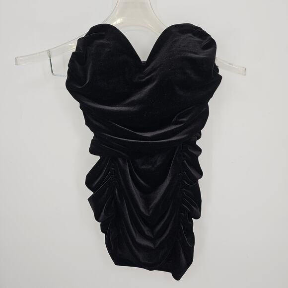 NWT Express Body Contour Black Velvet Strapless Sweetheart Ruched 2 Pc Skirt Set - Picture 2 of 16